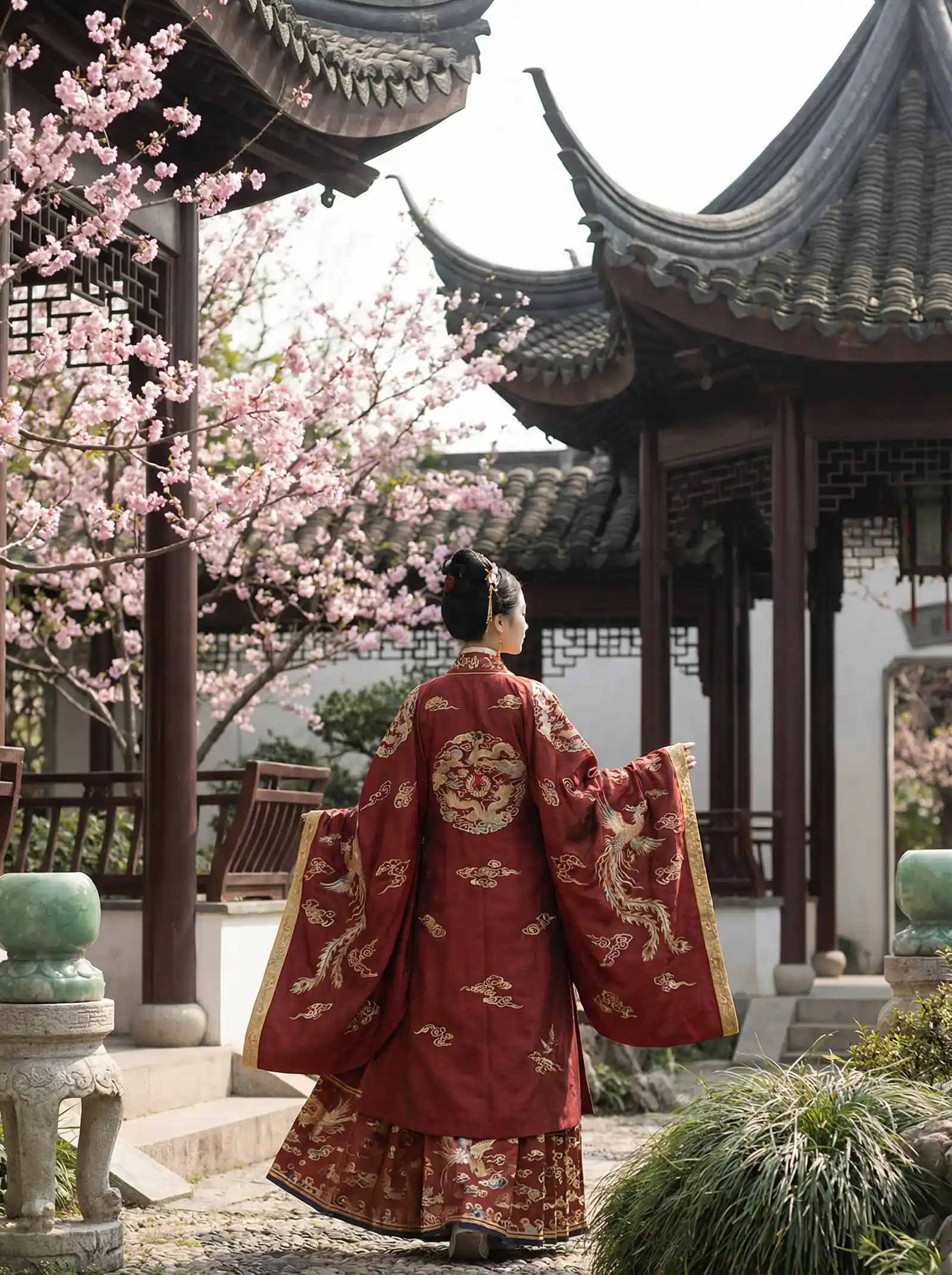 匿名聊天网站 明制汉服红色凤凰刺绣